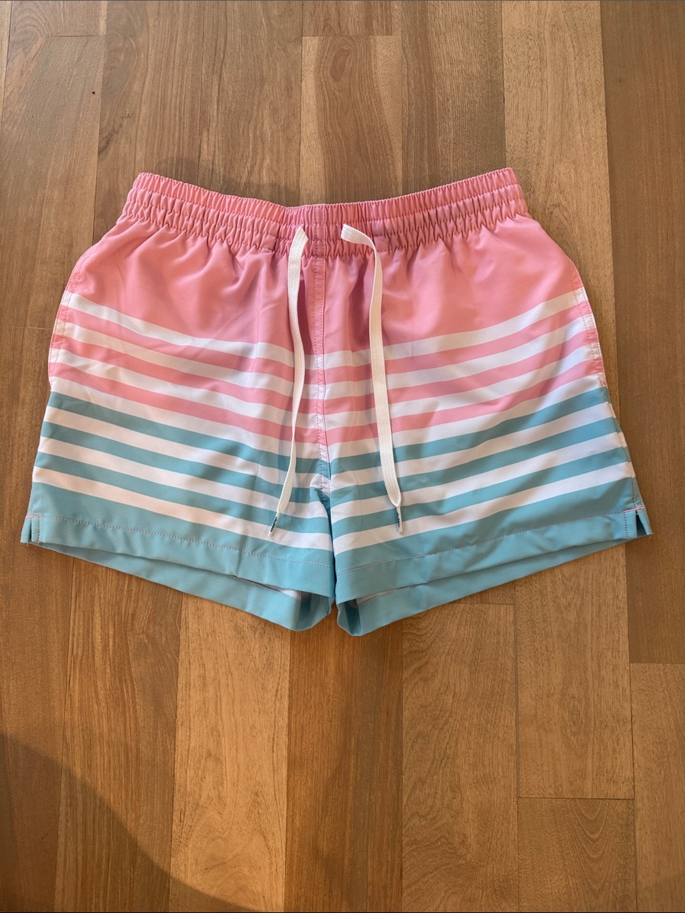 chubbies Coral and Light Blue Lined Swim Trunks